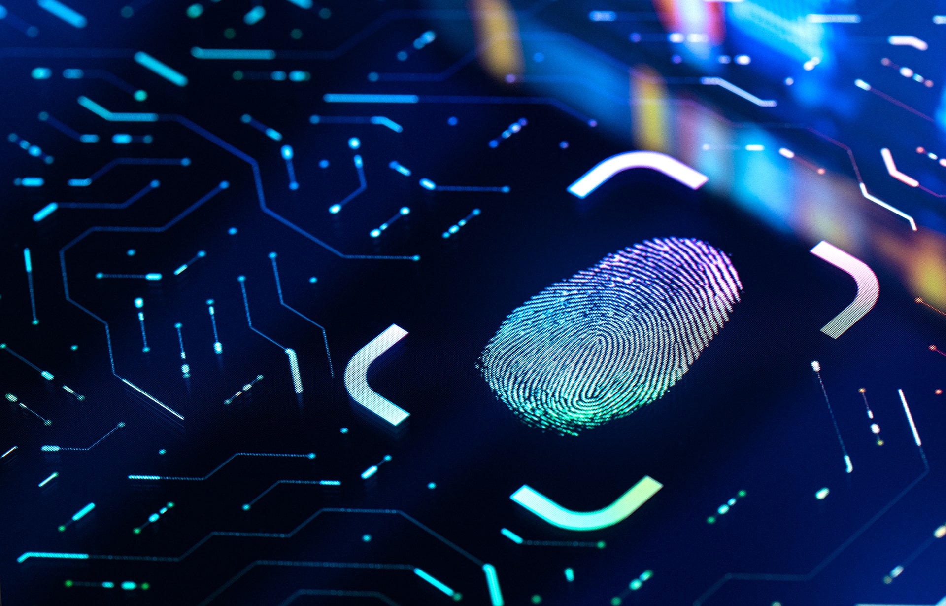 abstract image representing the Fingerprint Biometric Authentication Button. Digital Security Concept