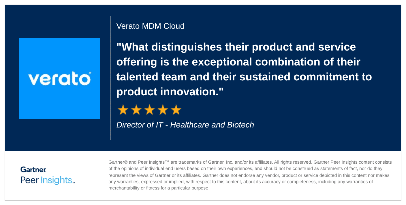 Director of IT in the Healthcare and Biotech Industry gives Verato MDM Cloud 5/5 Rating