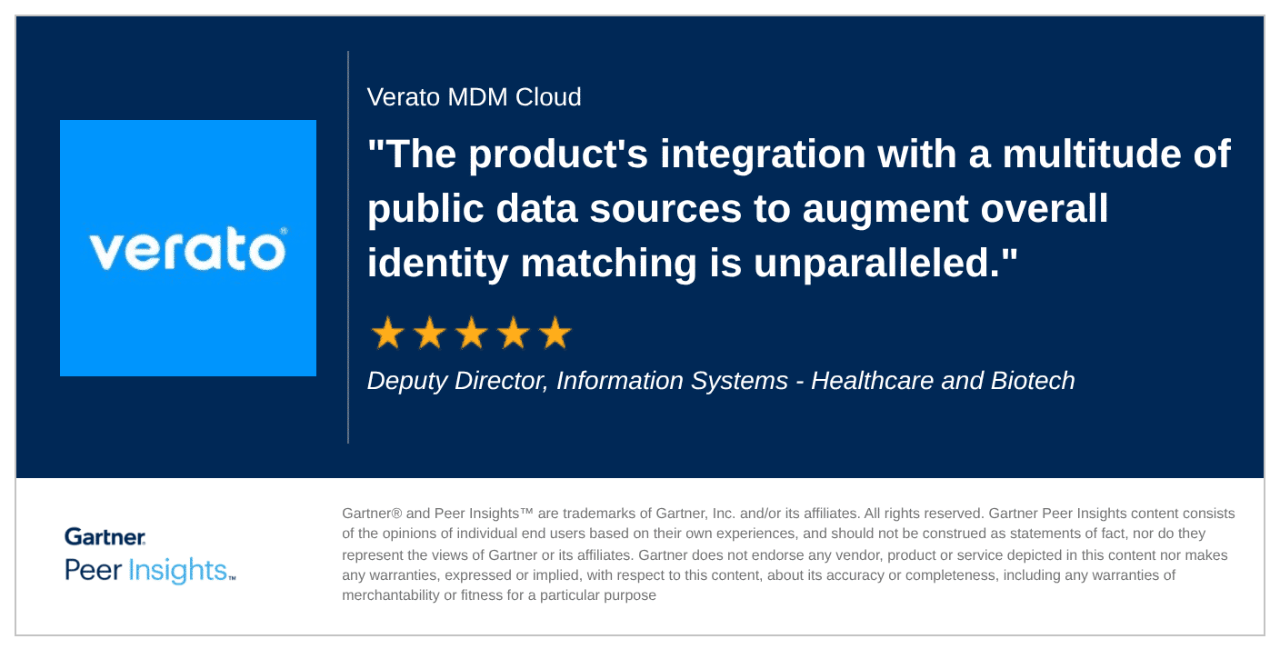 Biotech Industry gives Verato MDM Cloud 5/5 Rating